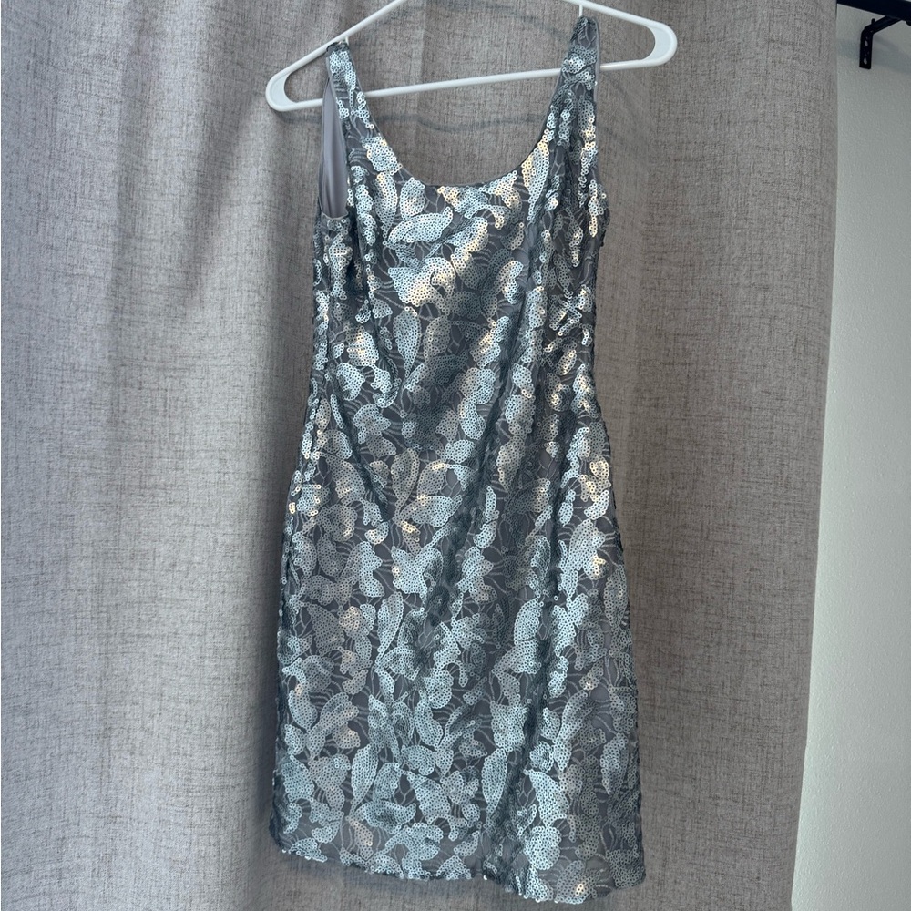 Aqua Silver Floral Mini Dress